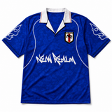 Blue Sakura Football Jersey front flatlay on white background